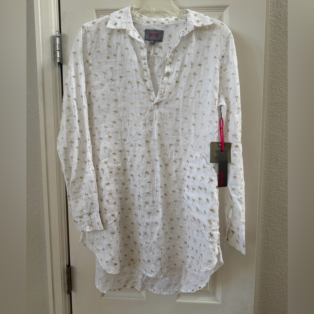 For Cynthia White Tunic with Gold Palm Print